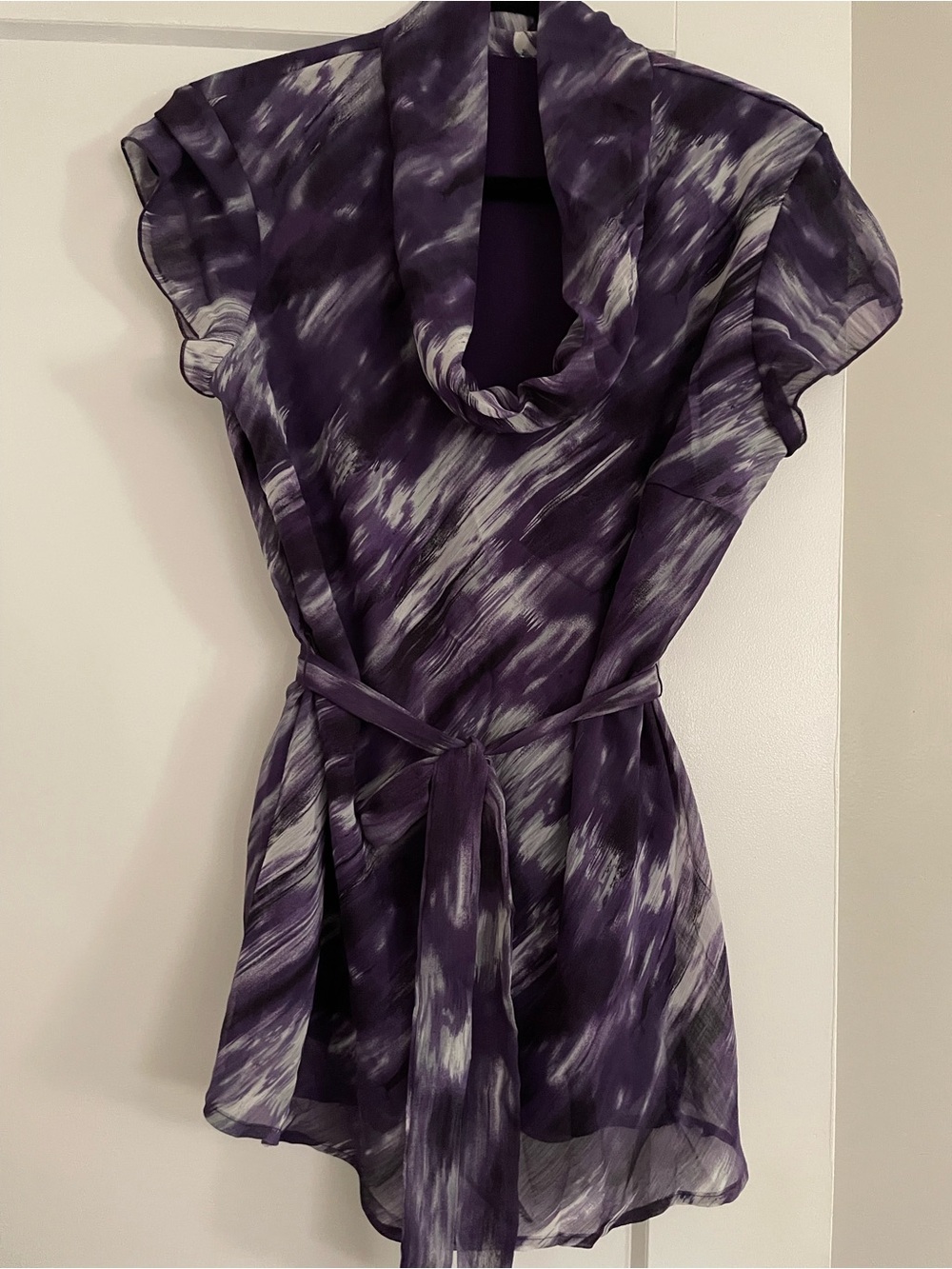 Purple Cowl-Neck Belted Women's Blouse